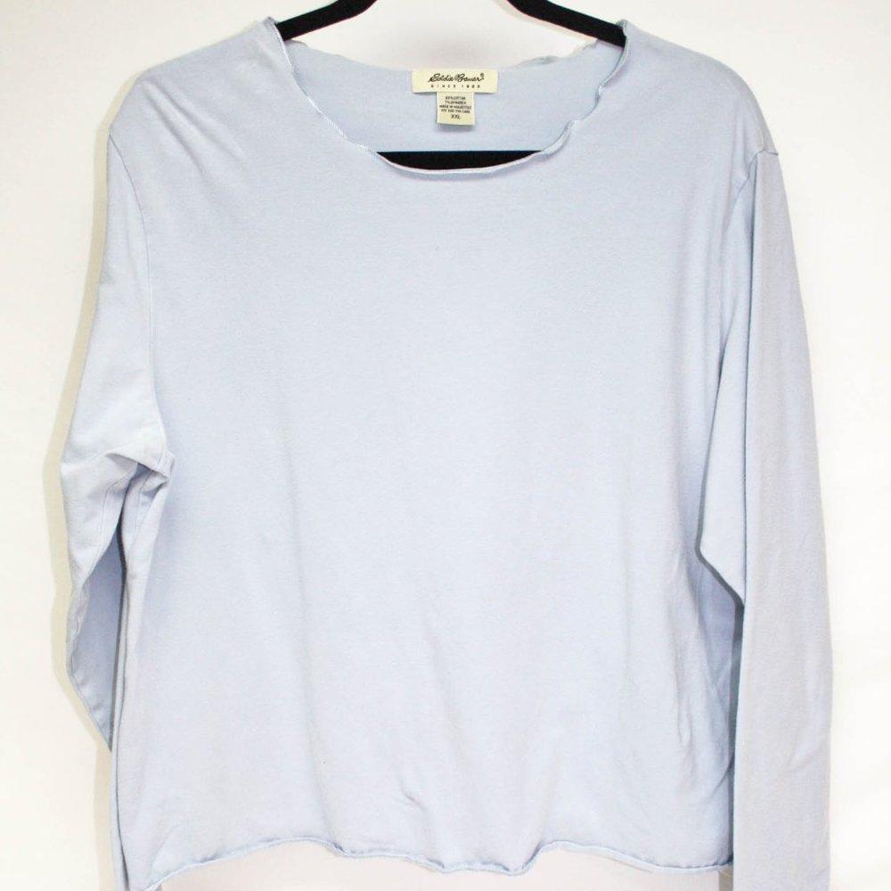 Women's Eddie Bauer Cotton XXL Baby Blue Shirt Round Neck Short Length